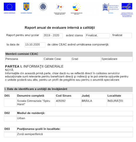 Raport evaluare interna 2019 2020