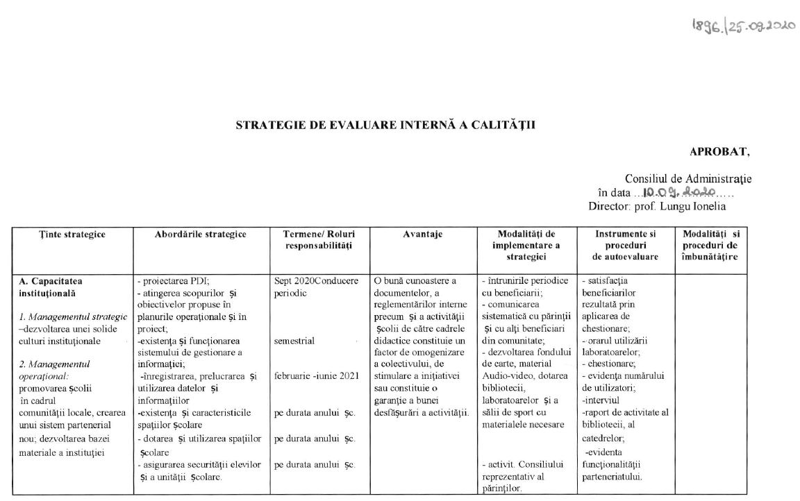 strategia de evaluare interna a calitatii 2020
